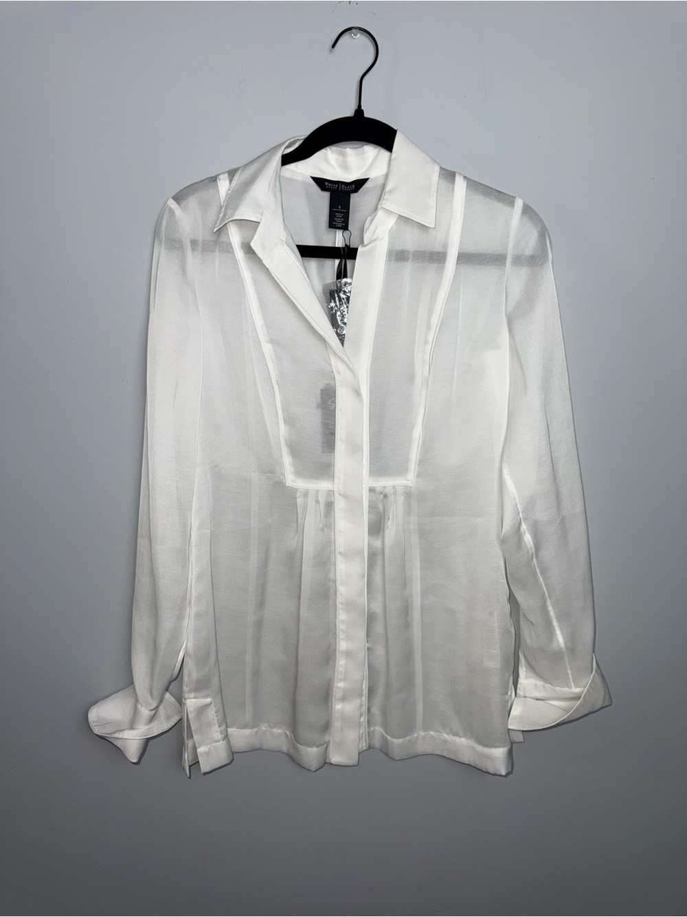 White House Black Market Sheer White Button-Up Blouse